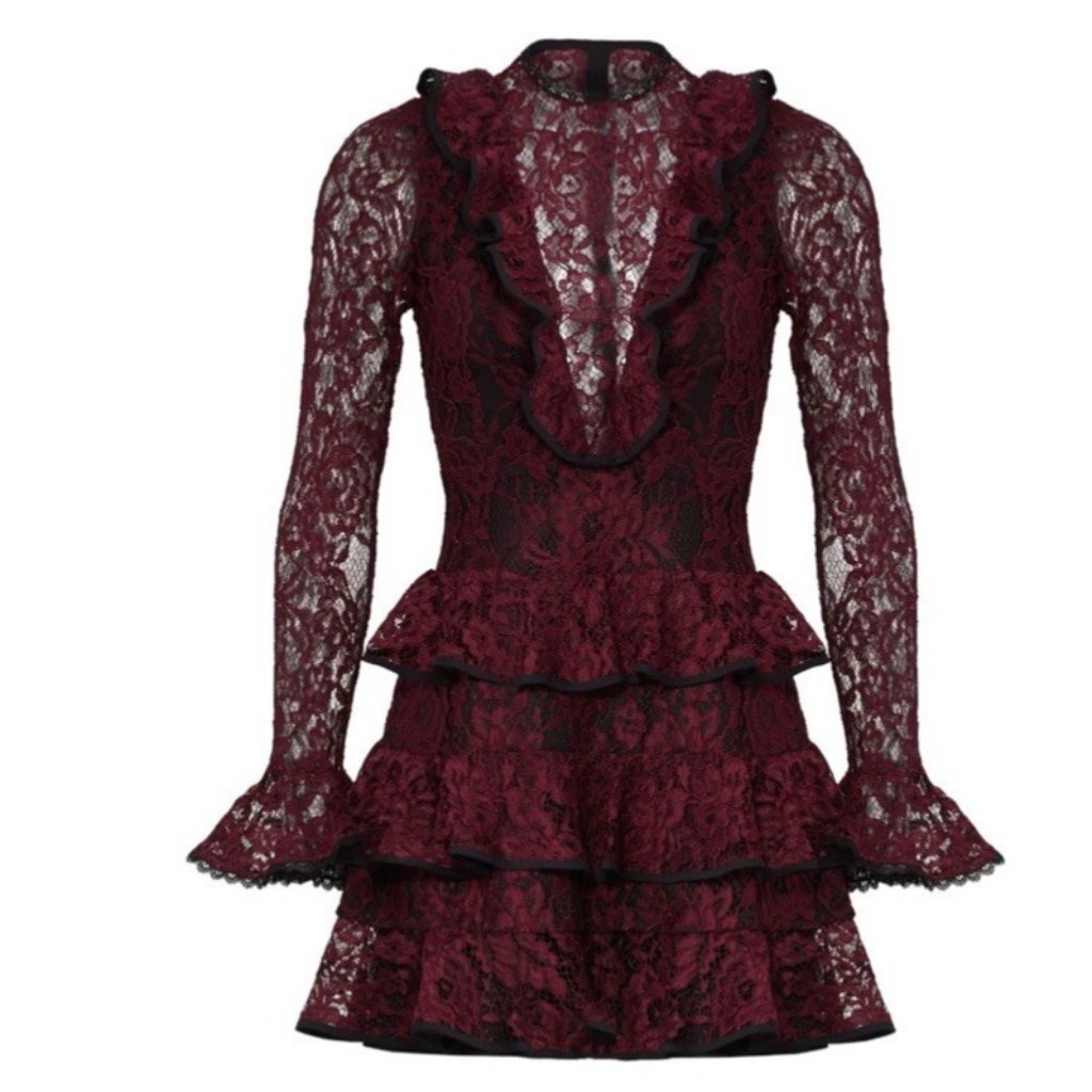 Alexis Tracie Dress M Medium Lace Long Sleeve Tiered Ruffle Whimsigoth $525